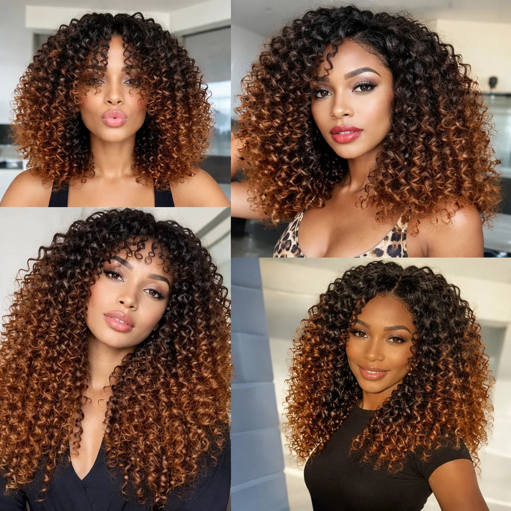 Kinky Curly Crochet Human Hair #T1B/30 Pre-looped Non-Shedding Virgin Hair Crochet Braids Knotless Feather Hair Extensions