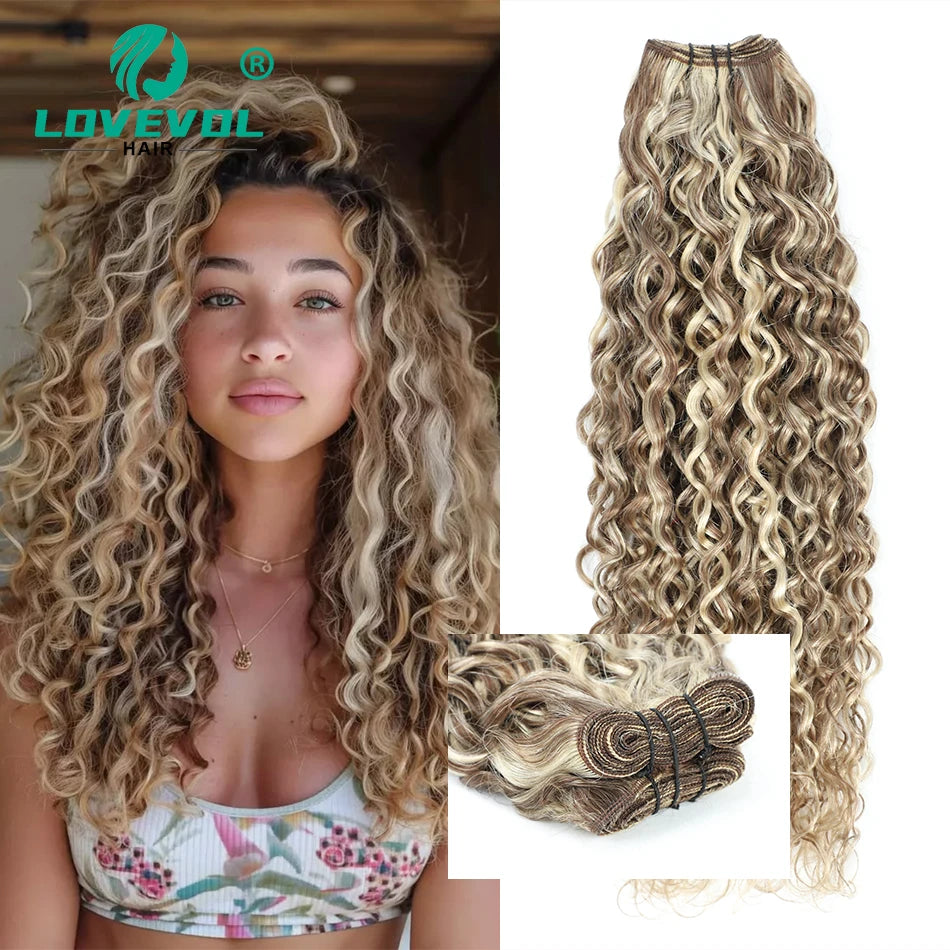 Lovevol Water Wave Human Hair Bundle Highlight P6/613 Brazilian Human Hair Extensions Curly Hair Weave Bundles 100G