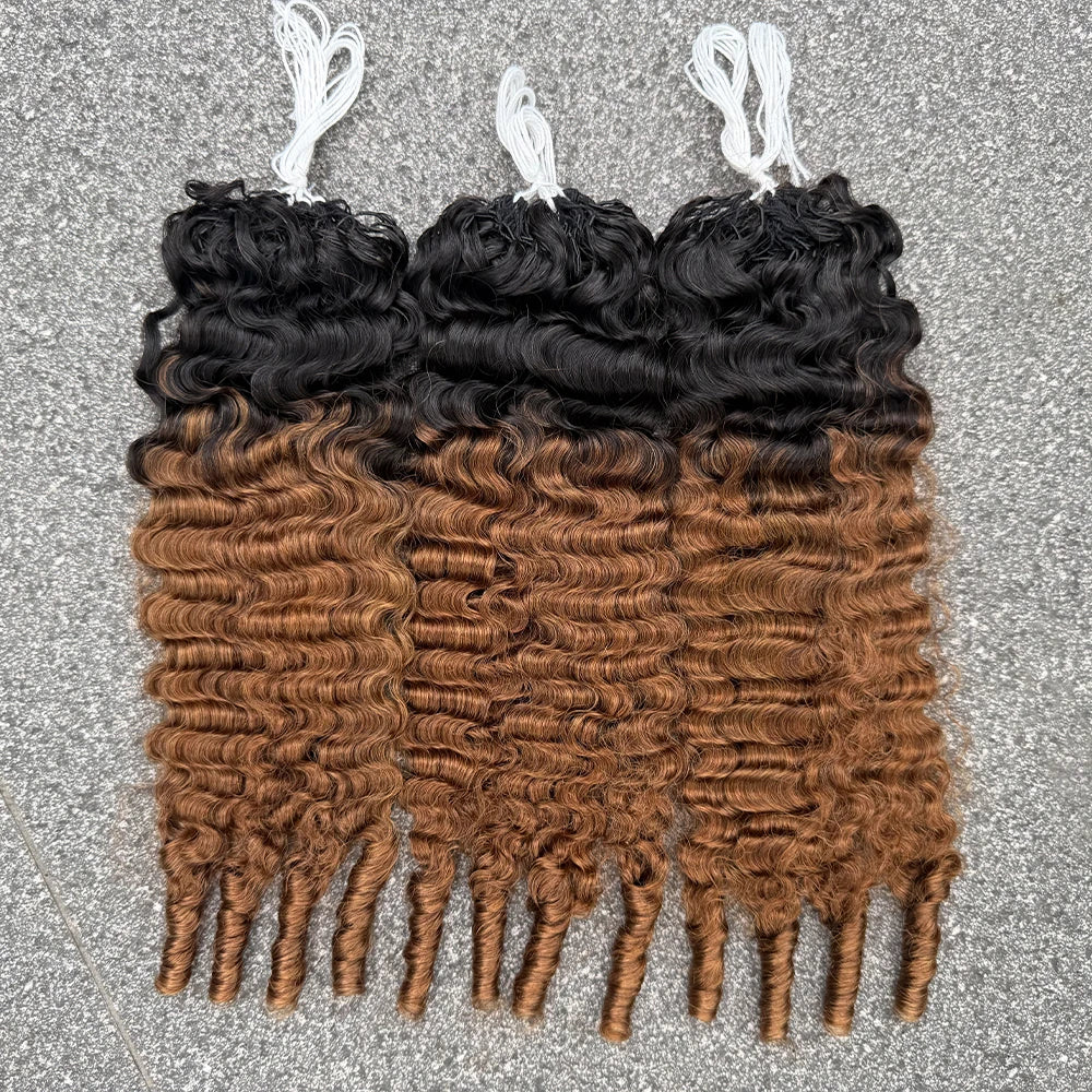 Miracle Knots Kinky Curly Crochet Human Hair TB30#Medium Brown 100% Unprocessed Cuticle Aligned Virgin Hair Feather Weft Crochet Hair Extensions Low Shedding Tangle Free Natural Kinky Curl Can Be Dyed Bleach Reusable Handmade Braiding Hair For Black Women