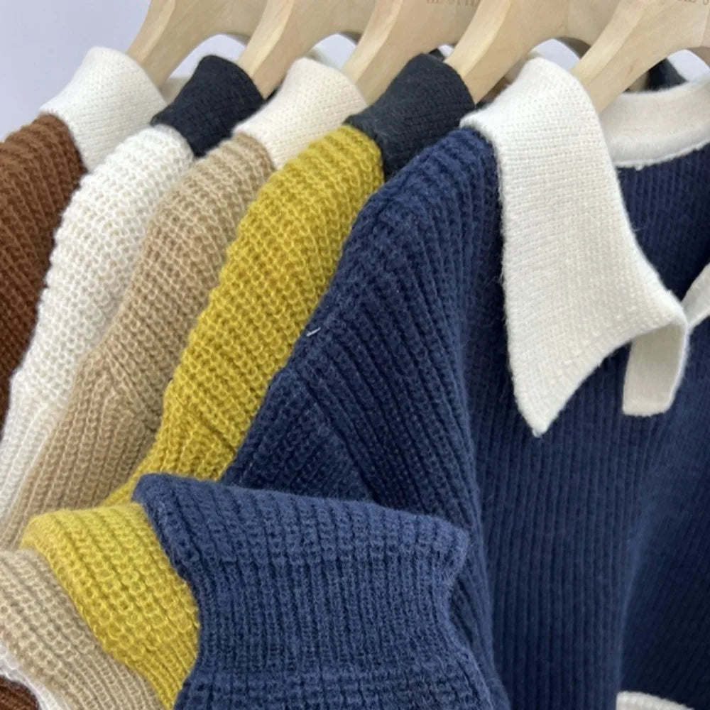 Women Pullovers Panelled Breathable Long Sleeve Knitted Cozy Sheer Loose Young Streetwear Harajuku Korean Style Tender Trendy