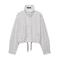 HH Fashion Women's Polka Dot Print Short Coats Autumn Long Sleeves Turtleneck Zipper With Pockets Drawstring Casual Jacket