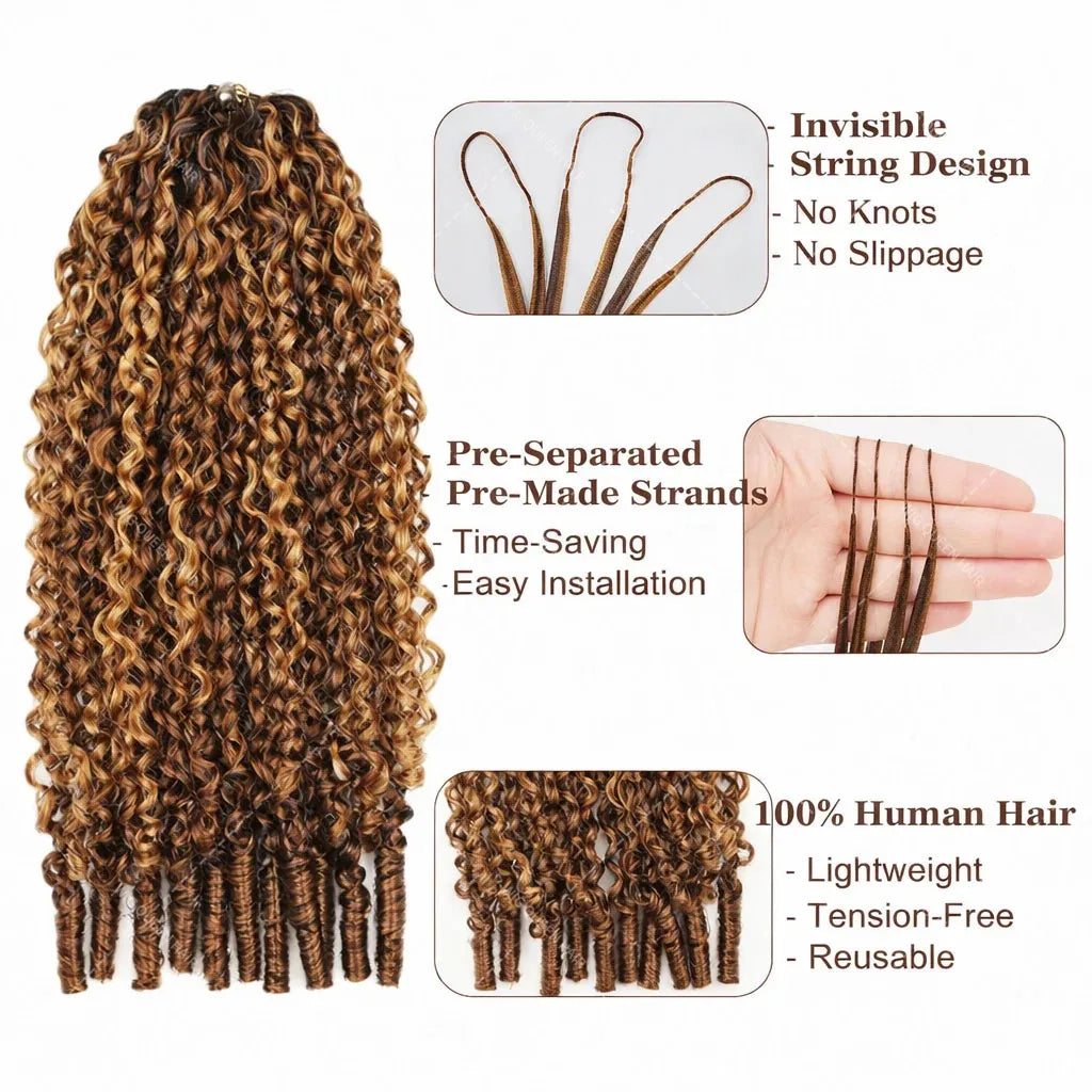 P427 Highlight Burmese Curly Feather Crochet Hair Pre Separated Knotless Crochet Extension With Spiral Curly End For Braiding