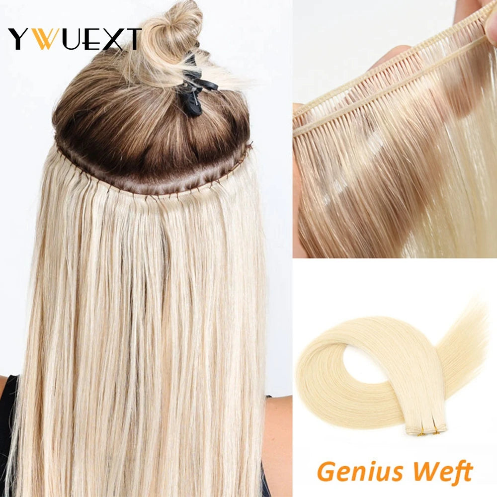 YWUEXT Genius Weft Human Hair Extensions 12-20 inches  Machine Made Remy Hair Flexible Hair Weaves Natural Straight 40-50g