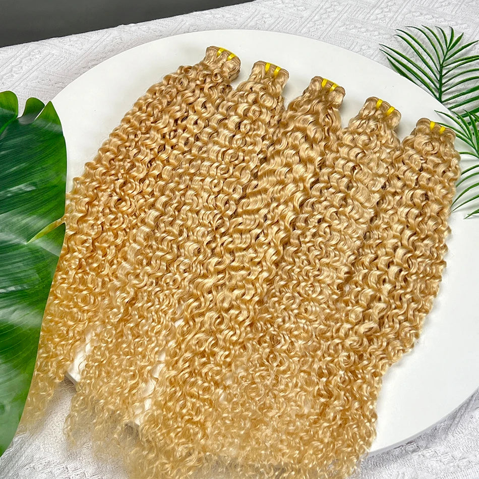 #613 Blonde Color Curly Bundles Human Hair 100% Virgin Hair Weaving Extensions 100grams 18-28 Inch Deep Curly 1 2 3 4 Bundles