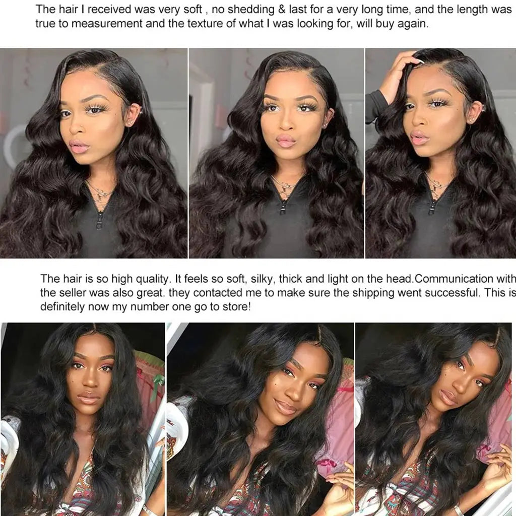 Natural Black Body Wave Remy Human Hair Wigs Lace Front Wig Pre Plucked Hairline 180% Density HD Transparent Lace Frontal Wig