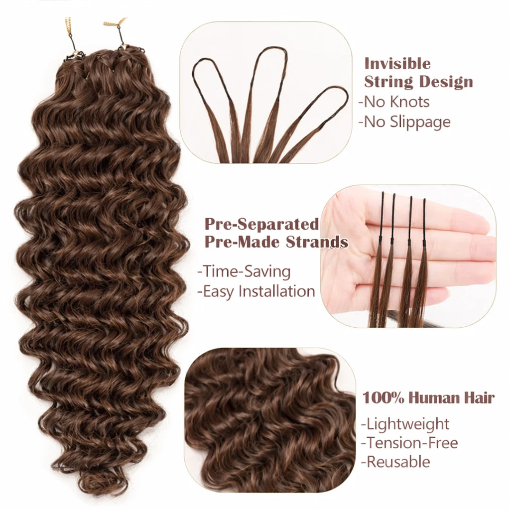 14A Brazilian Virgin Feather Crochet Hair #4  Brown Balayage Loose Deep Wave Micro Knotless Crochet Real Human Hair Extensions