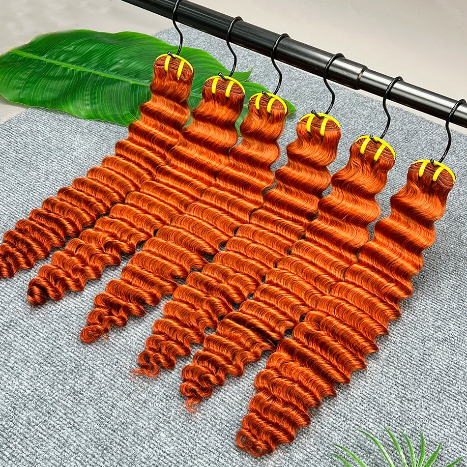 #350 Color Deep Wave Bundles 100% Human Hair Ginger Orange Double Weft 18-24 Inch Vietnamese Raw Virgin Hair Weave Extensions