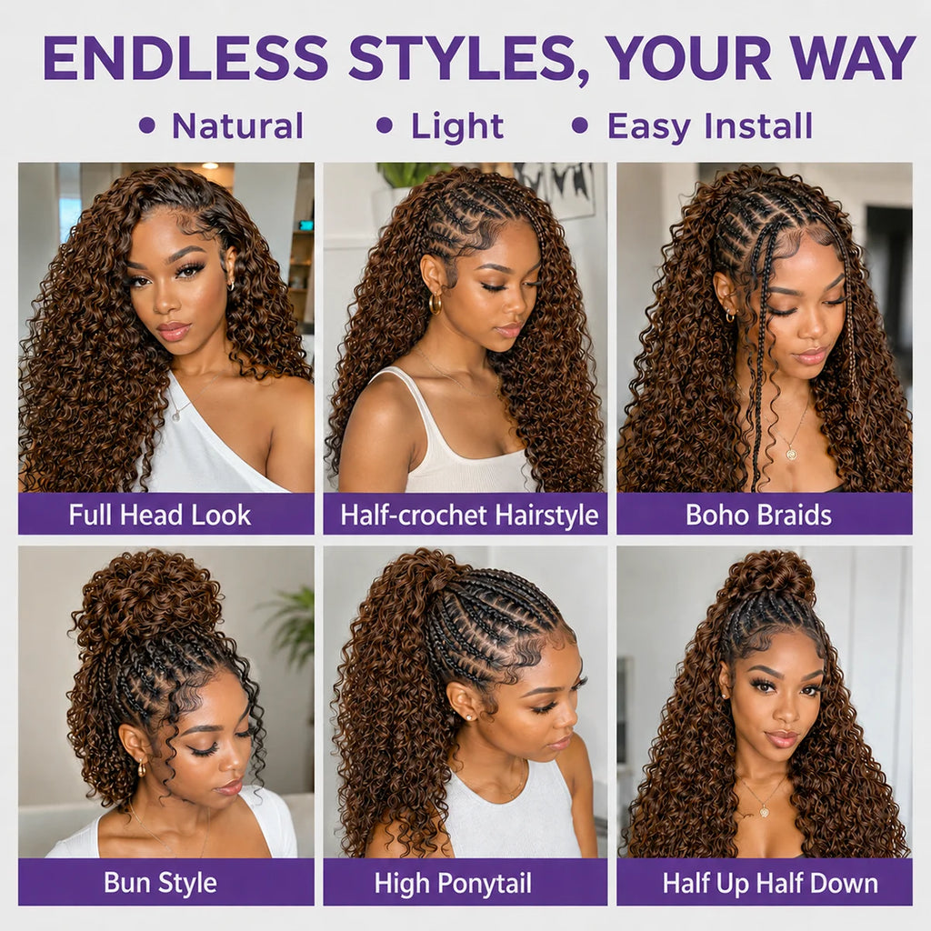 12A Chocolate Brown Deep Wave Burmese Human Hair Crochet Extension Pre Separated Feather Crochet Braiding Hair Knotless Boho Hair For Women