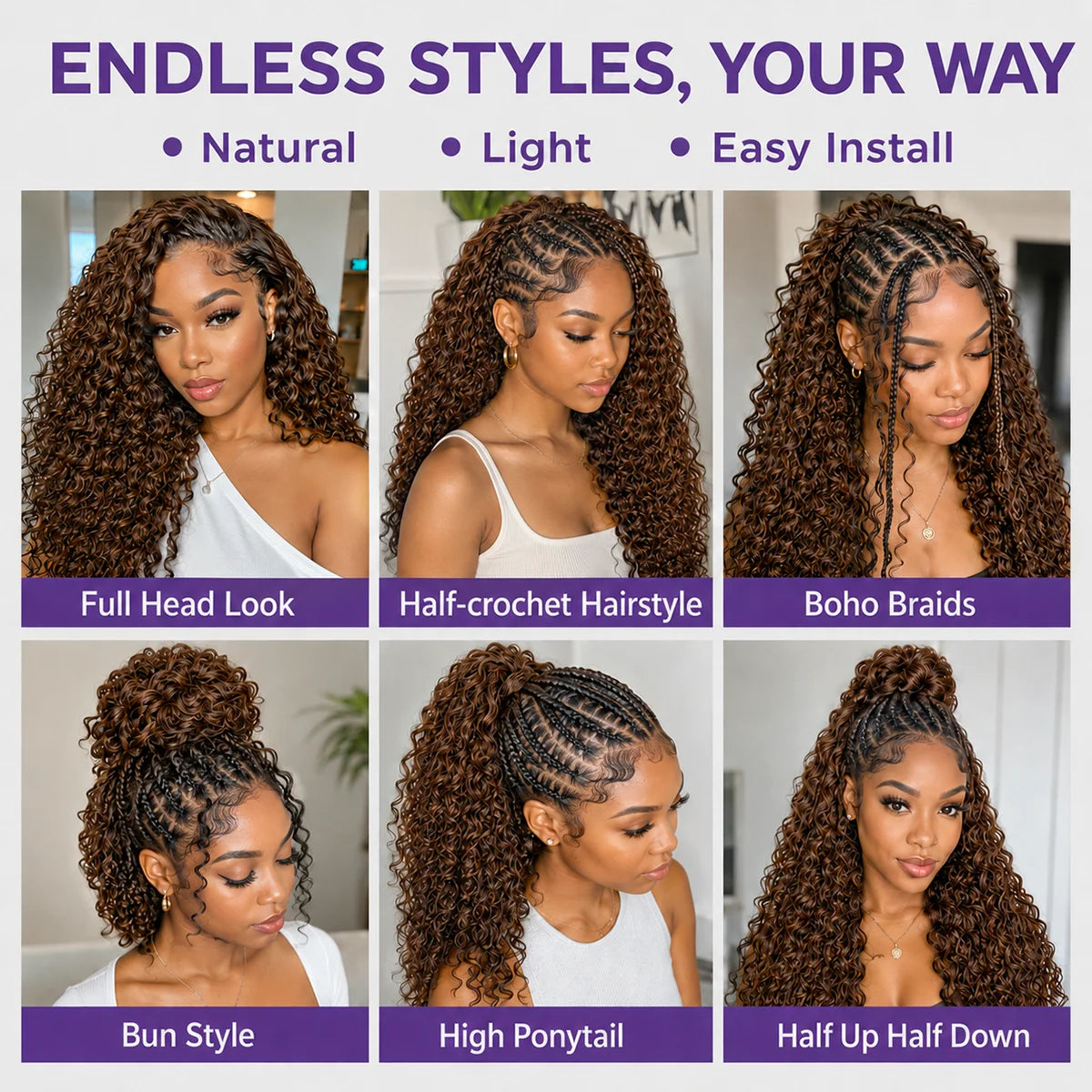 12A Chocolate Brown Deep Wave Burmese Human Hair Crochet Extension Pre Separated Feather Crochet Braiding Hair Knotless Boho Hair For Women