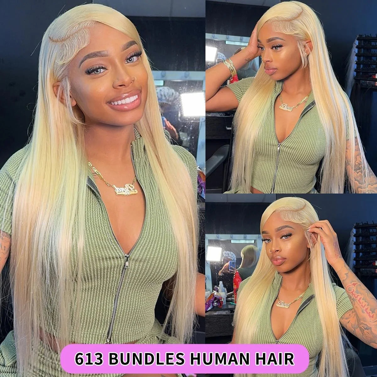Nneka 613 Human Hair Bundles 12A Straight Human Hair Bundles Raw Human Hair Blonde 3/4 Bundles Hair Extensions For Women