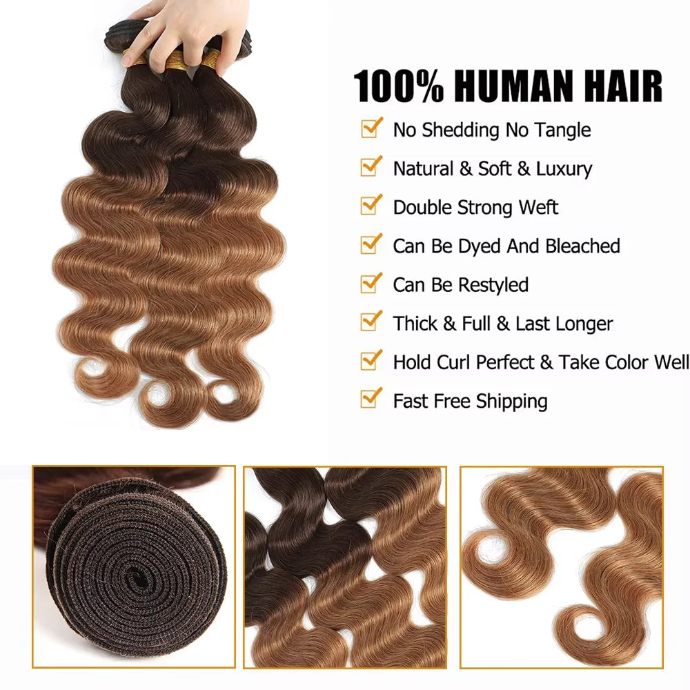 100% human hair  Ombre  Straight Hair  Ombre Human Hair Bundles With Lace 4/30  1B/4/27