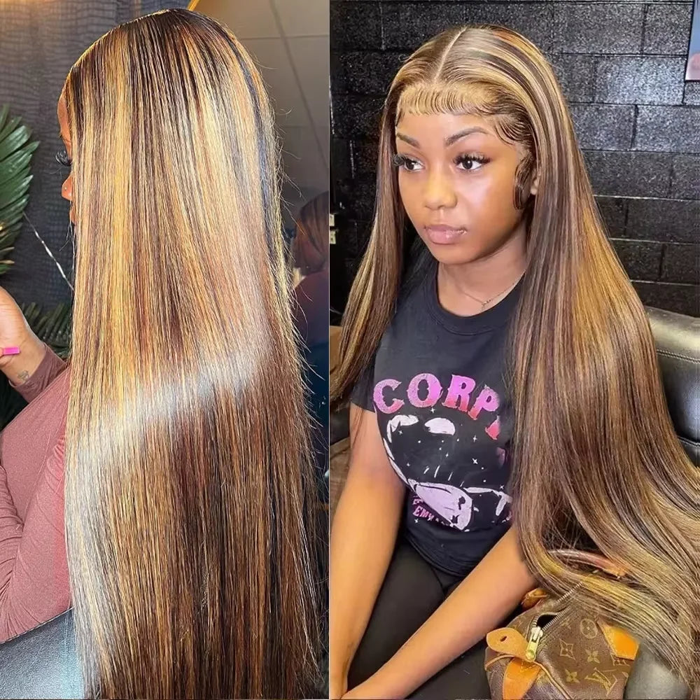 28 inch Honey Blonde Highlight Human Hair Bundles Straight P4/27 Brazilian Hair Weave Colored Hair Bundles For Women Remy Hair