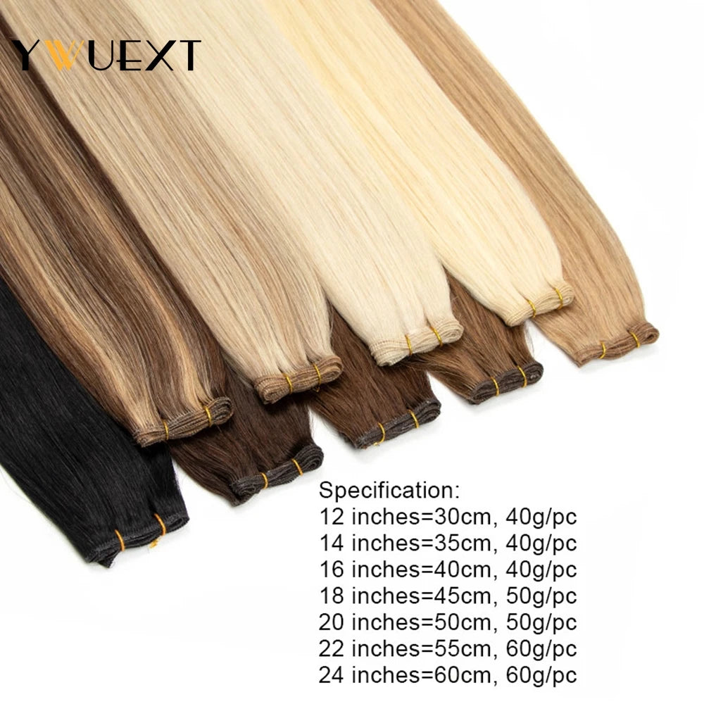 YWUEXT Genius Weft Human Hair Extensions 12-20 inches  Machine Made Remy Hair Flexible Hair Weaves Natural Straight 40-50g