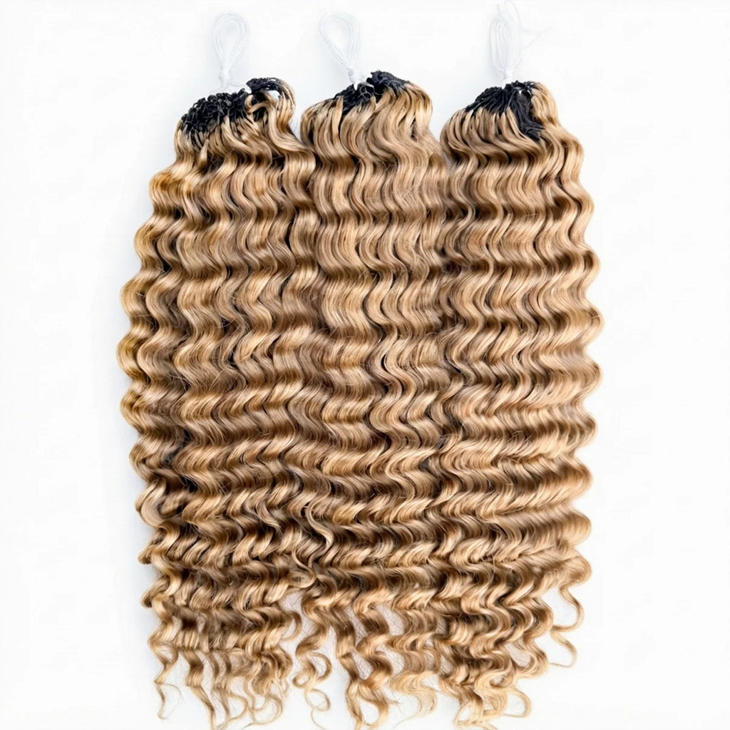 #27 Highlight Honey Blonde Deep Wave  Crochet Human Hair Extensions Pre Separated Miracle Knots Invisible Knotless Feather Crochet Braids Human Hair Bulk Hair For Braiding