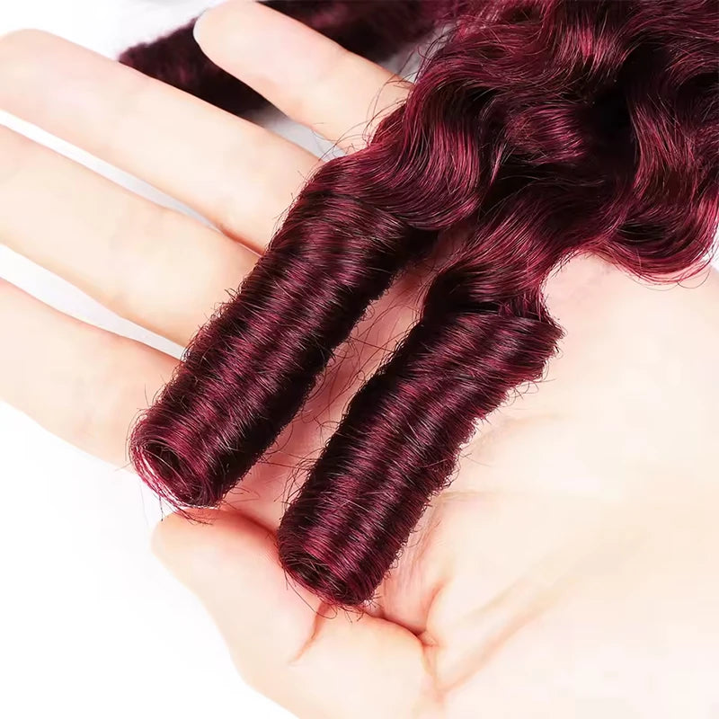 99J Burgundy Burmese Curly Bundles Human Hair 1/3/4 Bundles Burmese Remy Human Hair Extensions  8-32 Inch For Women
