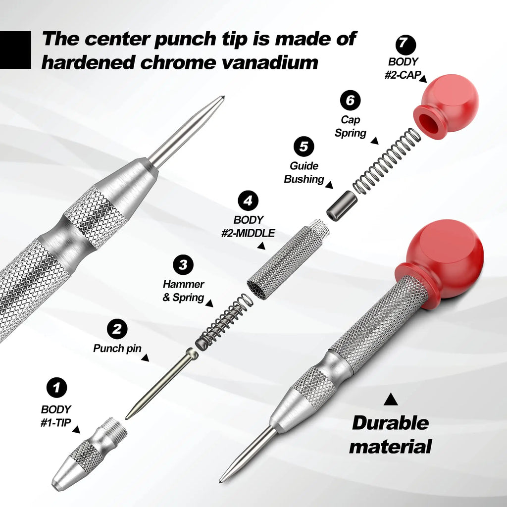 Automatic Center Punch Kerner Woodworking Metal Puncher Steel Hole Self Pin Mark Spring Loaded Dent Marker Hand Tool Carpenter