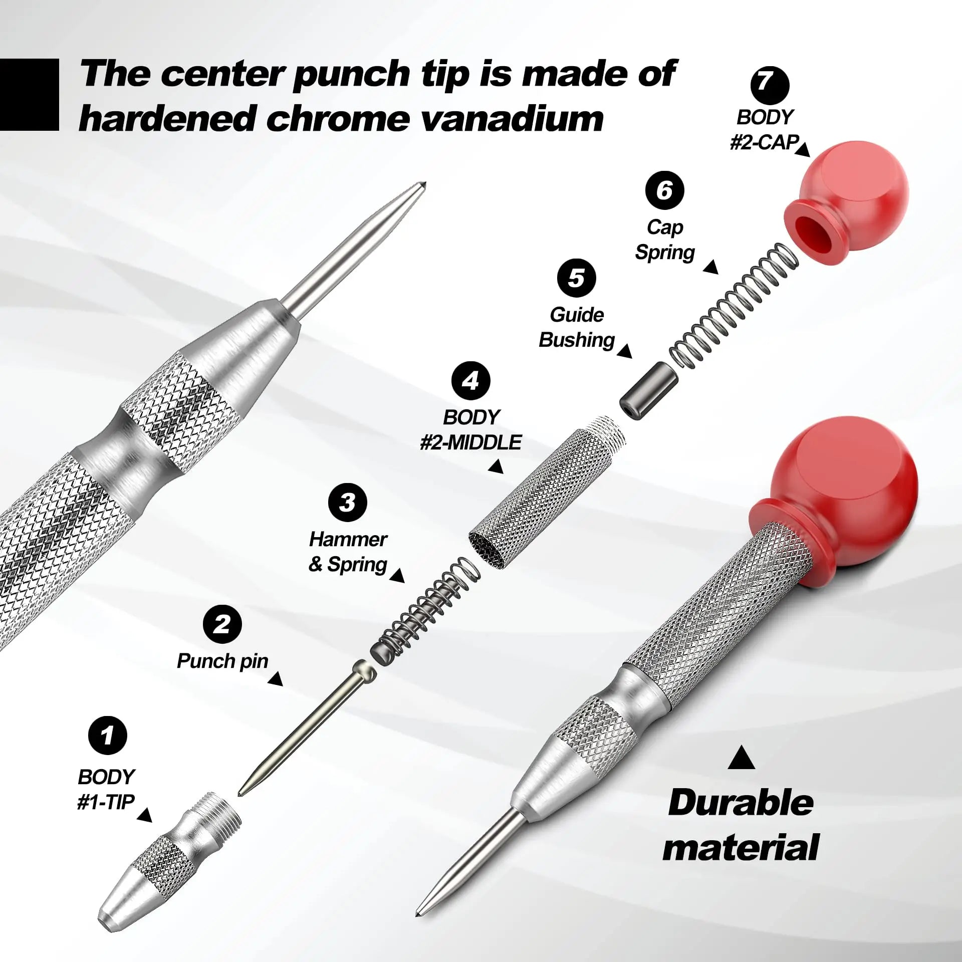 Automatic Center Punch Kerner Woodworking Metal Puncher Steel Hole Self Pin Mark Spring Loaded Dent Marker Hand Tool Carpenter