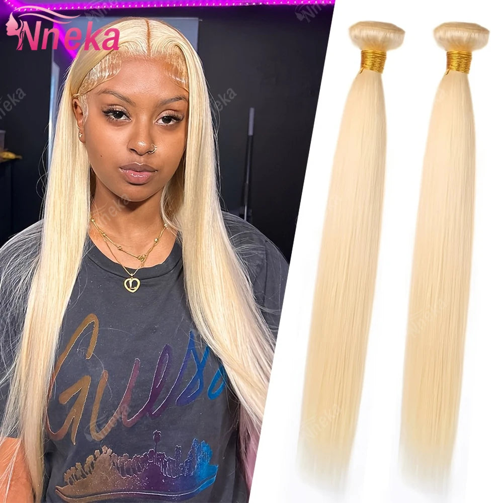 Nneka 613 Human Hair Bundles 12A Straight Human Hair Bundles Raw Human Hair Blonde 3/4 Bundles Hair Extensions For Women
