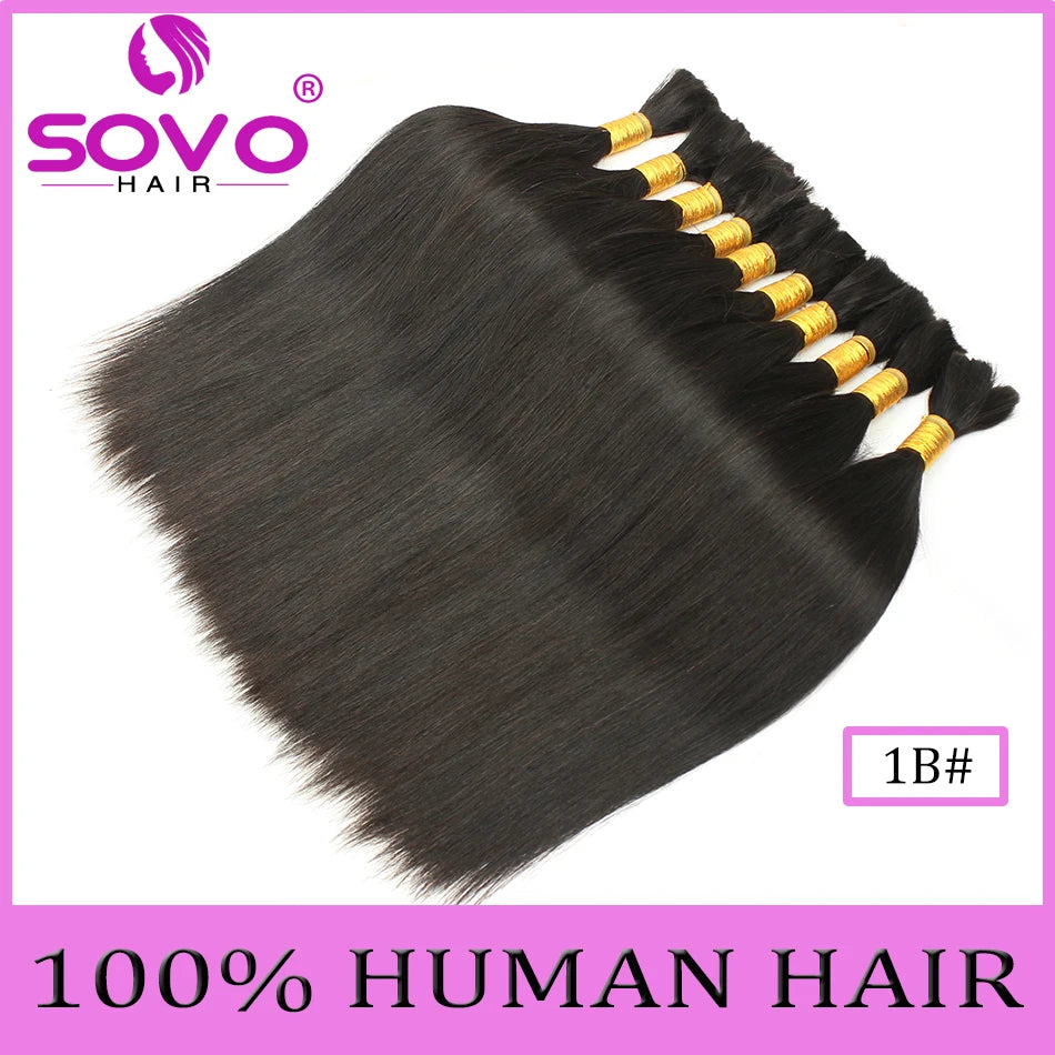 SOVO Brazilian Bulk Hair For Braiding Remy Hair Human Hair Bundles Bone Straight No Weft Natural Braiding Hair Extensions Weaves