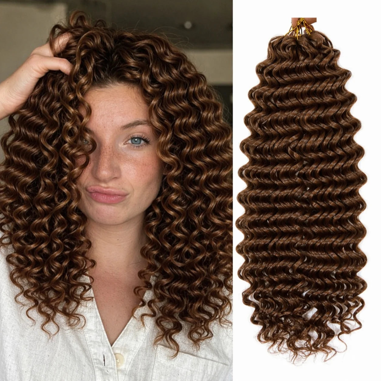 14A Brazilian Virgin Feather Crochet Hair #4  Brown Balayage Loose Deep Wave Micro Knotless Crochet Real Human Hair Extensions
