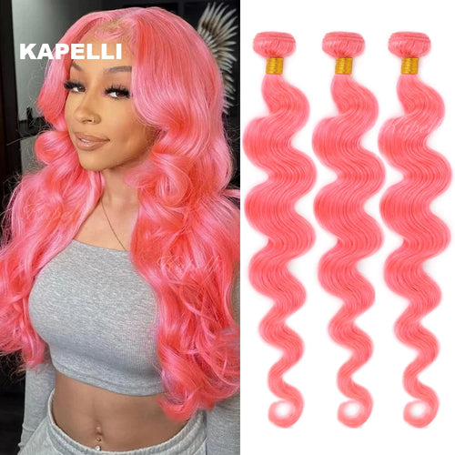 26 28 30 Pink Hair Bundles Body Wave Human Hair Bundles Pre Colored Red Hair Weaving 100% Human Hair Brazilian Hair Extensions