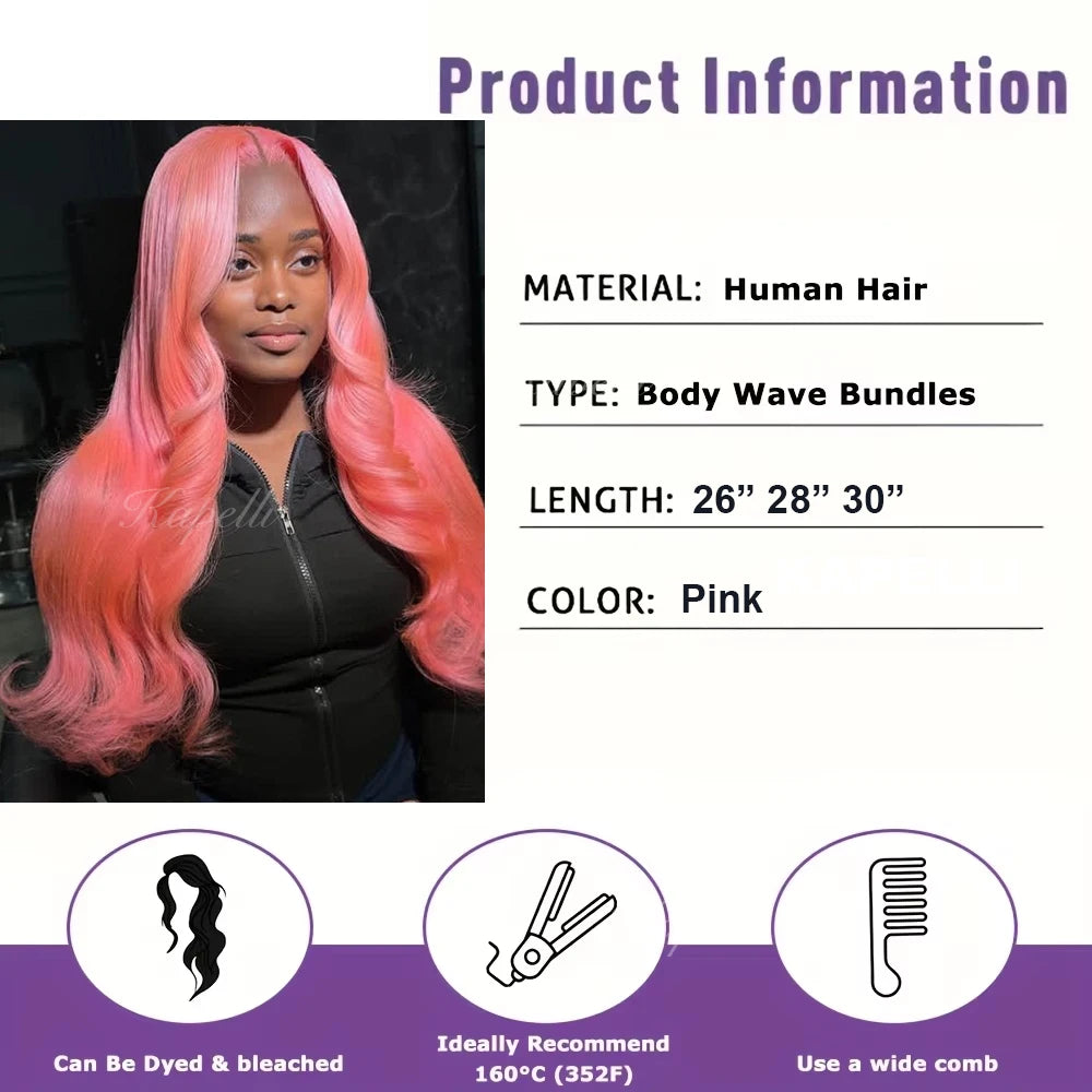 26 28 30 Pink Hair Bundles Body Wave Human Hair Bundles Pre Colored Red Hair Weaving 100% Human Hair Brazilian Hair Extensions