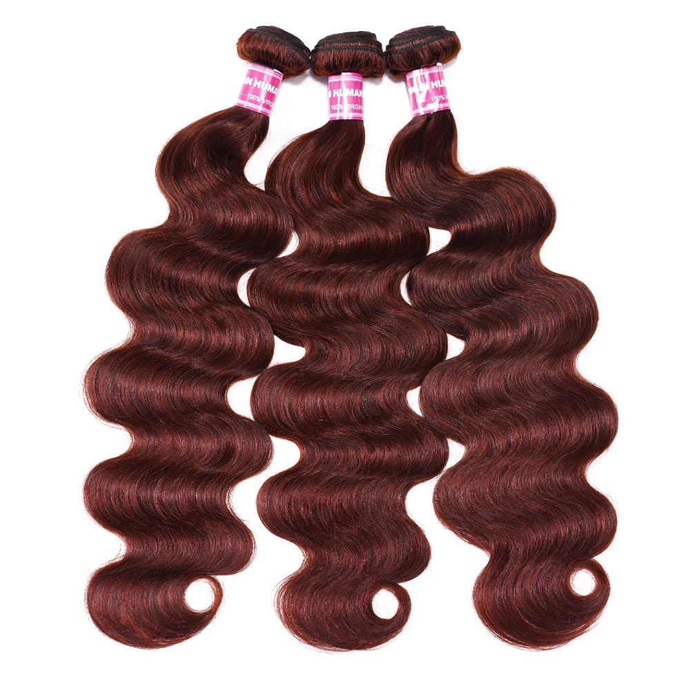 UNice Hair Reddish Brown Body Wave Bundles 1/3/4 PCS Deal 100% Human Hair Bundles Sew In Weaves 100Grams Per Bundle Hair Extensions 10-26 Inch