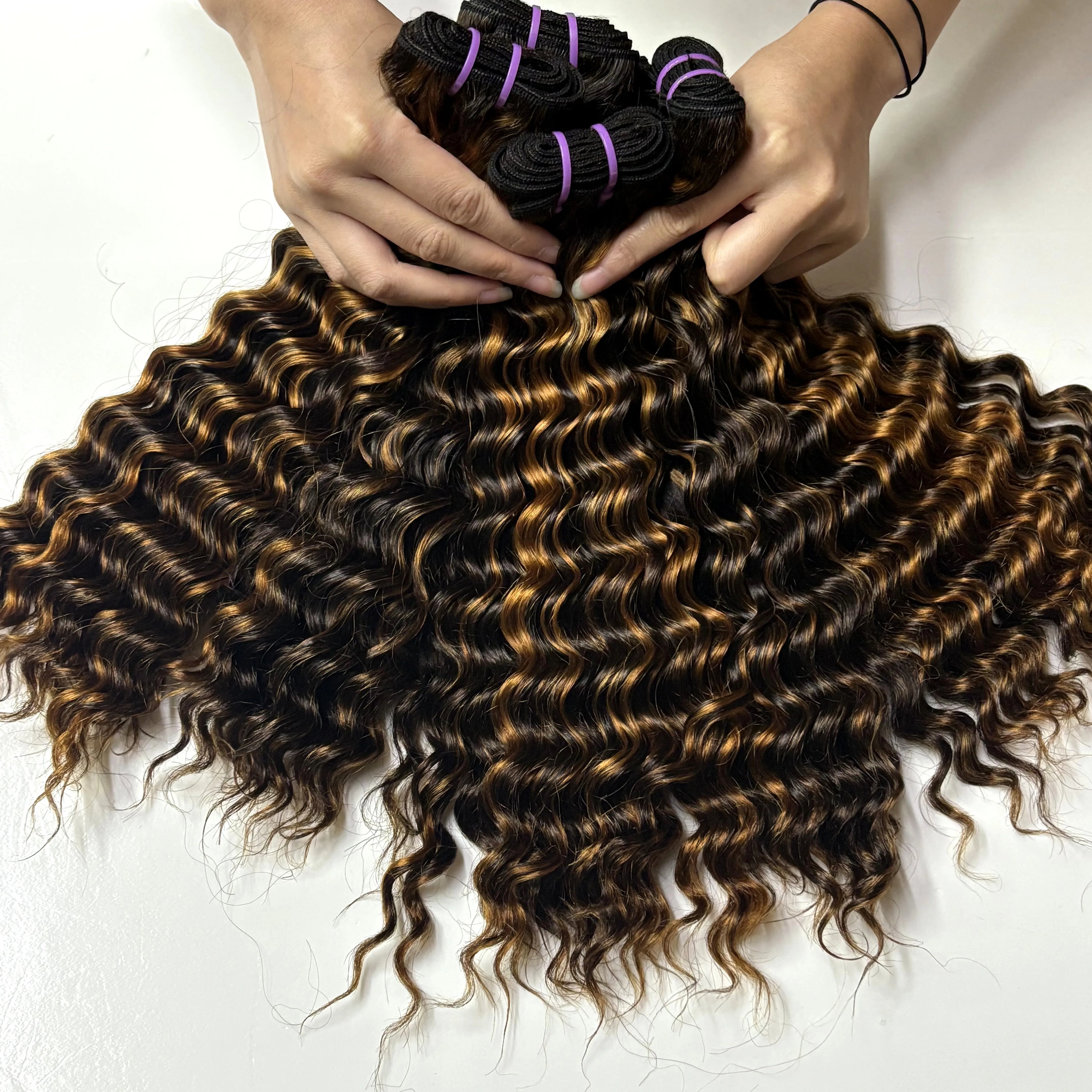 14inch Raw Vietnamese Unprocessed P4/30 Highlight Deep Wave Hair Bundles 16A 100% Human Hair Weave Extensions for Women