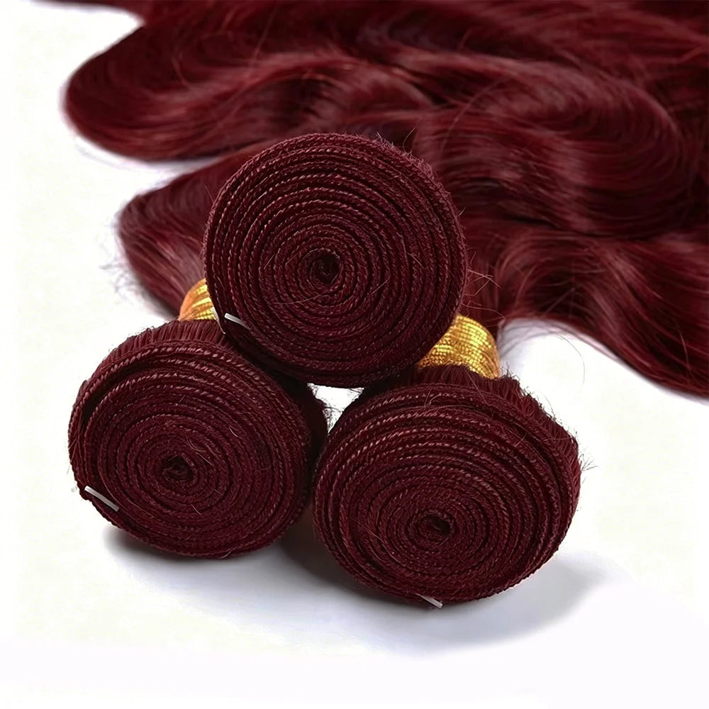 #99j Red Color Body Wave Bundles Human Hair 30 Inch Burgundy Bundles Double Weft Virgin Hair Weaving Bundle Deals For Extension