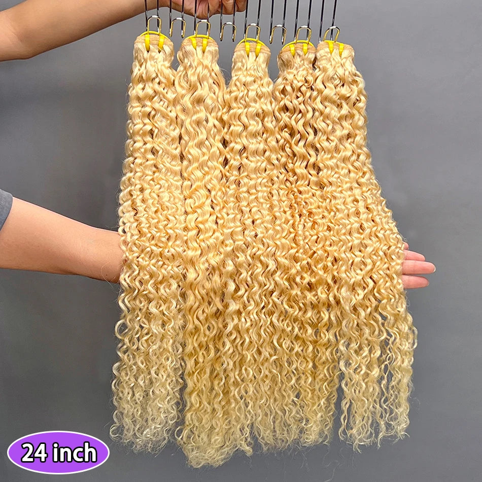 #613 Color Blonde Deep Curly Human Hair Bundles Double Weft 22-28 Inch Hair Weave Extensions 1 2 3 4 Bundles Raw Virgin Hair
