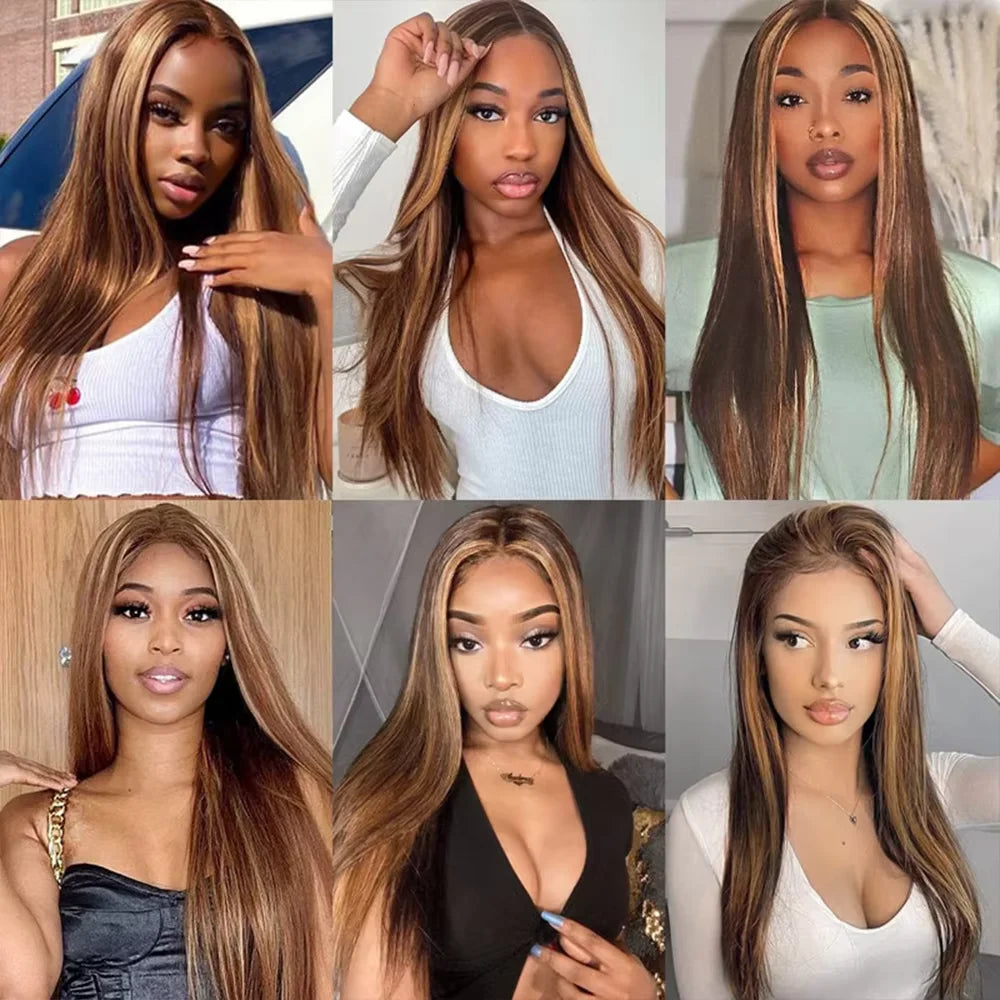 28 inch Honey Blonde Highlight Human Hair Bundles Straight P4/27 Brazilian Hair Weave Colored Hair Bundles For Women Remy Hair