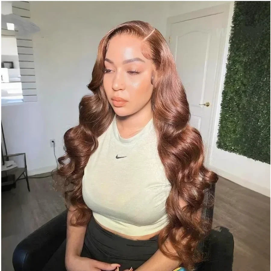 Dixtefo Chocolate Brown Body Wave Wigs 200 Density 18-40 Inches HD Lace Frontal Human Hair Wigs