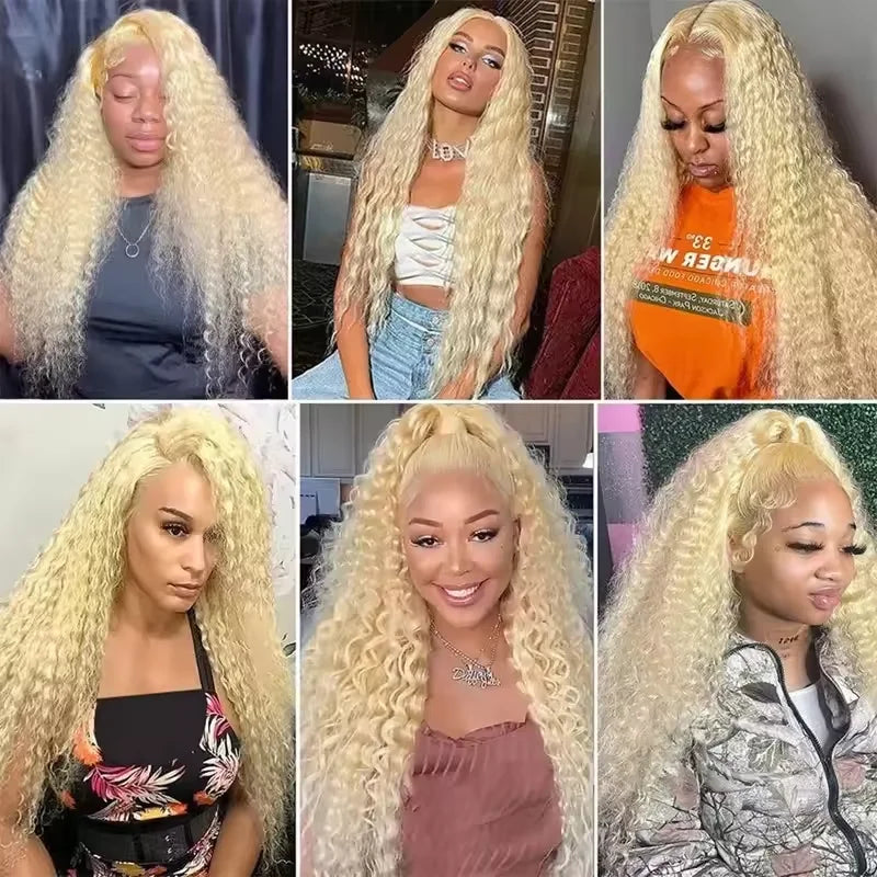 SMILEGIRL 613 Deep Wave Hair Malaysian Curly Human Hair Weave Bundle 28 30 inch Deep Curly Platinum Blonde Hair 1 3 4 Bundle Deals