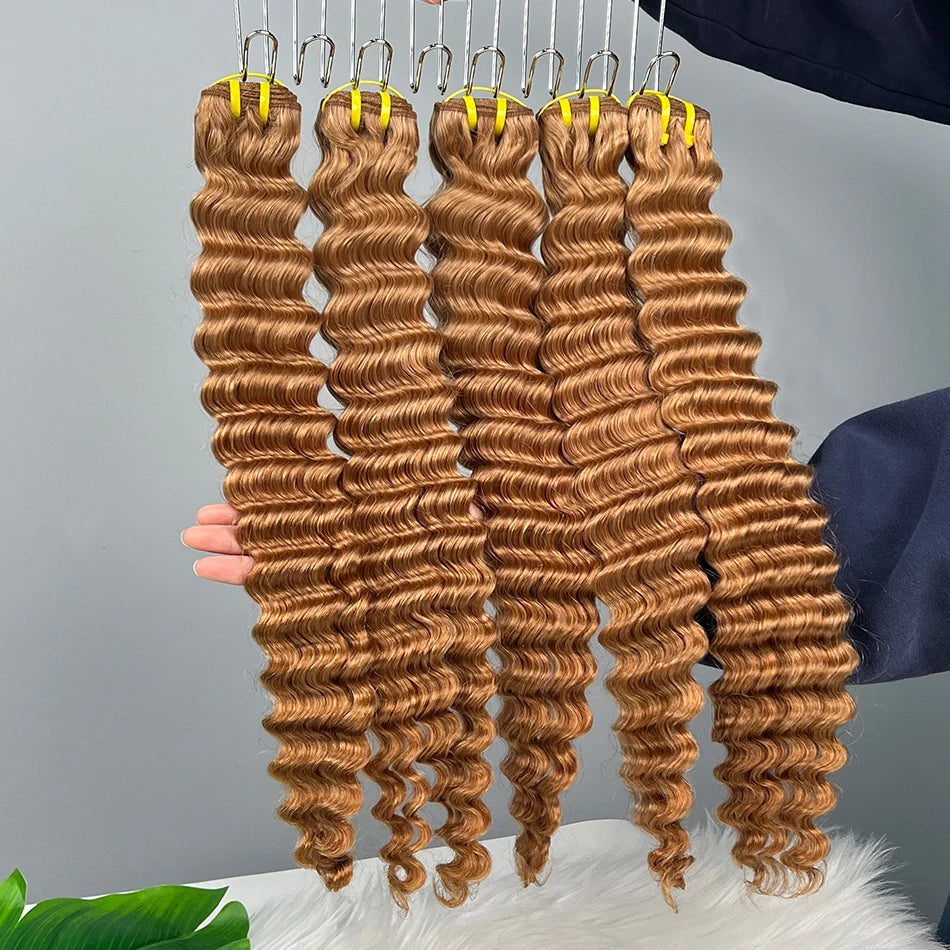 Deep Wave #30 Color Human Hair Bundles Double Weft 20-24 Inch Vietnamese Hair Weave Extensions 100% Raw Virgin Hair For Women