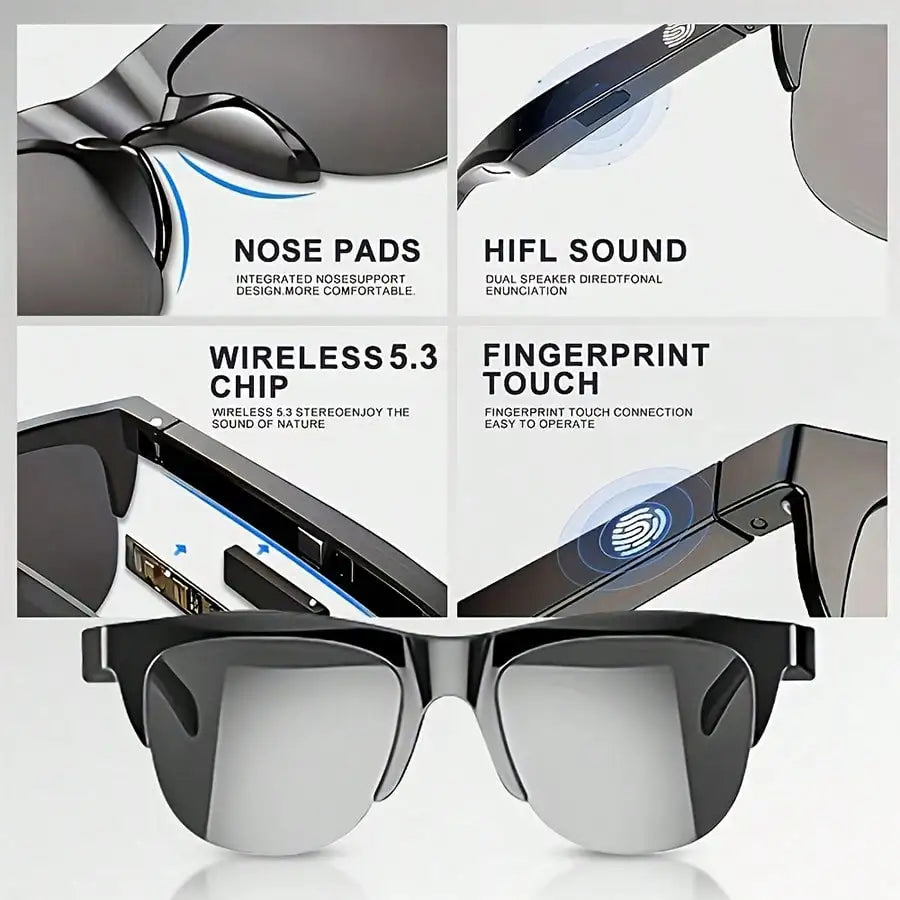 Ankriyul Smart Glasses With Wireless Earbuds-Stylish Design, Supports Music Playback And Calls, Stereo Sound, Ideal For Driving, Sports, And Outdoor Activities, The Perfect Gift For Couples, 100mAh Battery Capacity