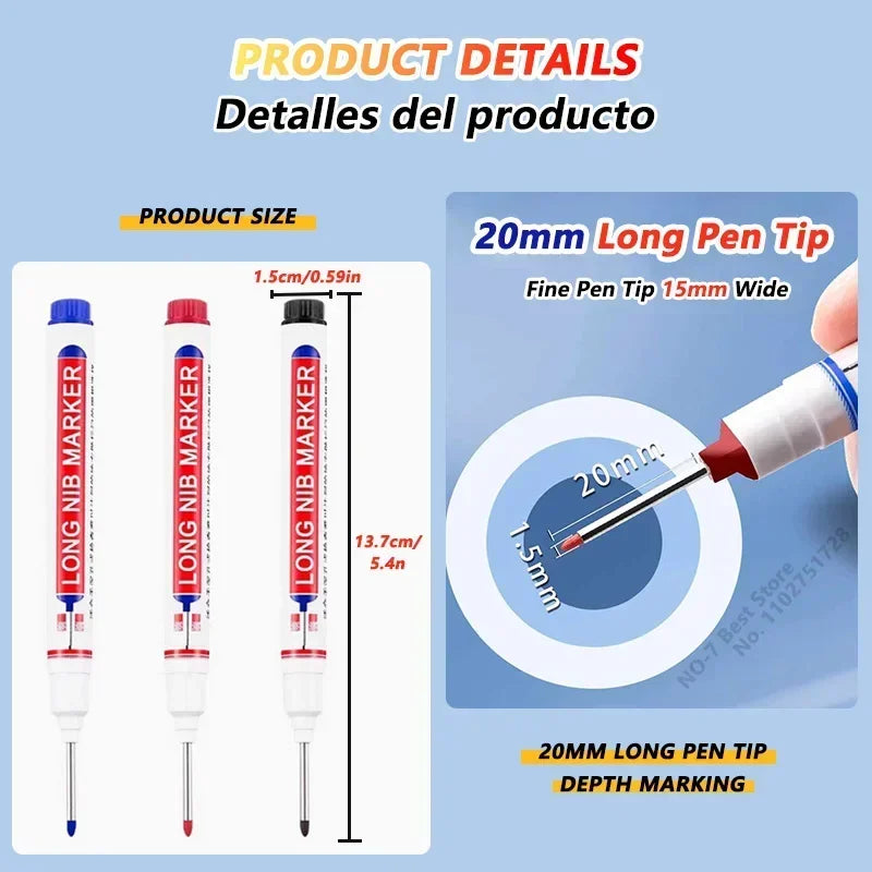 1-40PCS 20mm Deep Hole Long Nib Head Markers For Metal Perforating Pen Waterproof Bathroom Woodworking Decoration Multi-Purpose