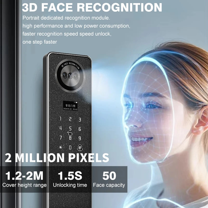 3D Face Ai Smart Voice Interaction Door Lock Tuya Wifi Fingerprint Cerradura Inteligente Digital Door Lock With Camera for Home
