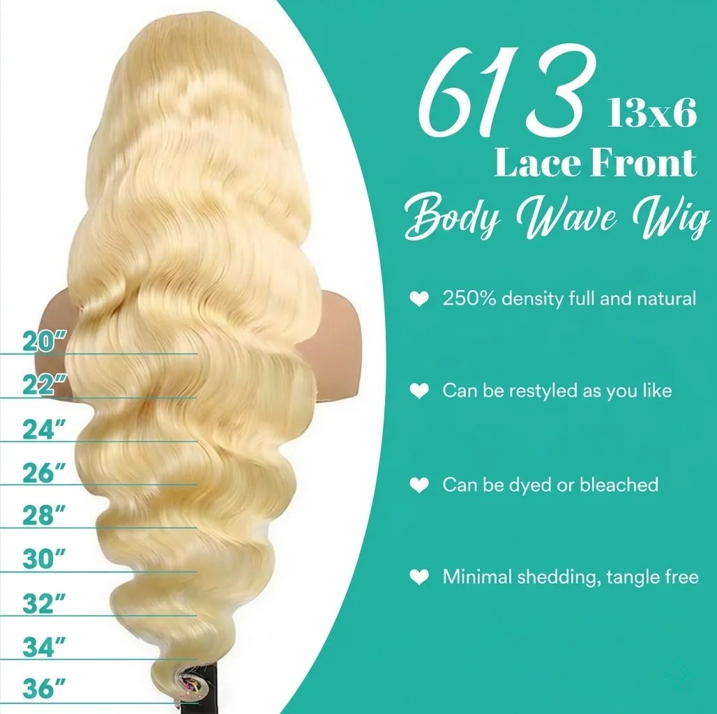 13x6 Lace Frontal Wig Body Wave 613 Blonde Human Hair Wig 210 250 Density Transparent Lace Front Wigs Pre Plucked 30 32 Inch Wig