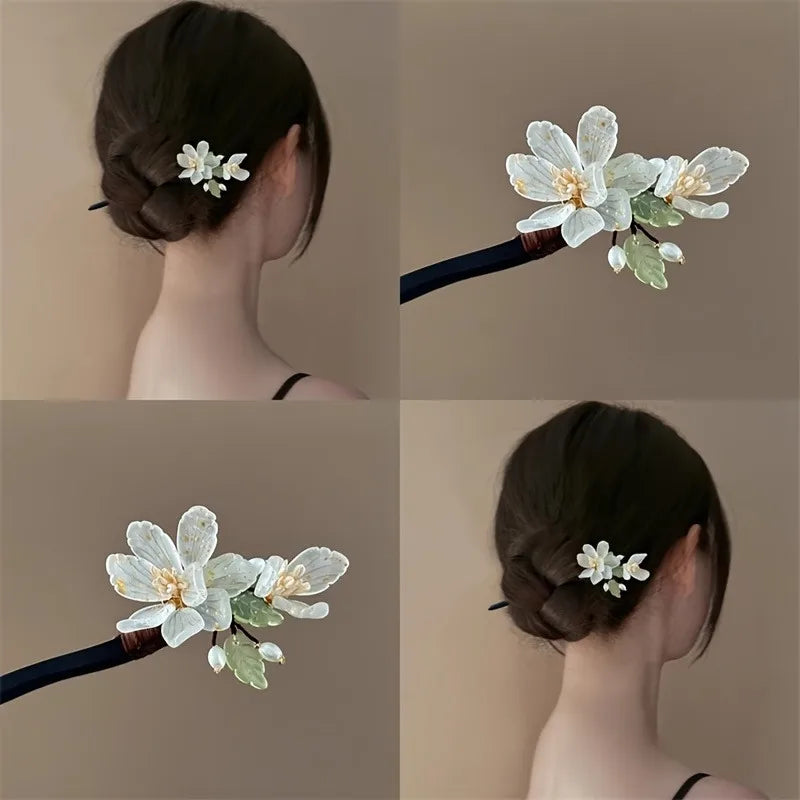 1PC New Chinese Magnolia Flower Ball Shaped Bun Braided Hair Wooden Hairpin Niche Design Elegant Temperament Cheongsam Headwear