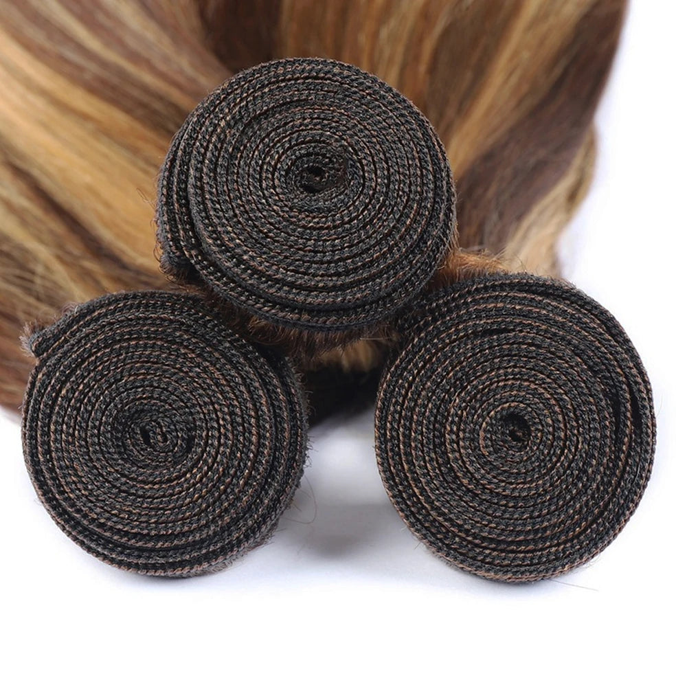 28 inch Honey Blonde Highlight Human Hair Bundles Straight P4/27 Brazilian Hair Weave Colored Hair Bundles For Women Remy Hair