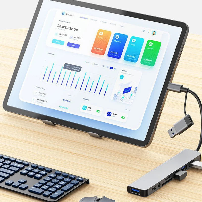 8 in 2 USB +Type C HUB Docking Station with 3.5mm Audio Jack Adapter for Micro SD Card Reader Laptop Tablet Phone Disk Converter