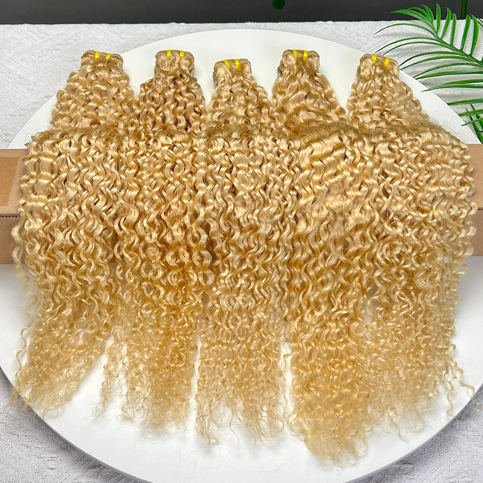 #613 Color Blonde Deep Curly Human Hair Bundles Double Weft 22-28 Inch Hair Weave Extensions 1 2 3 4 Bundles Raw Virgin Hair