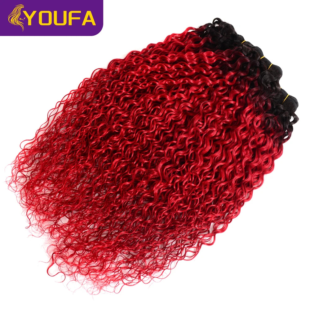 Hot Red Curly 100% Human Hair Bundles For Women 1Pc Lot Brazilian Bouncy Kinky Curly Hair Ombre 1B Red Human Hair Weave Bundles