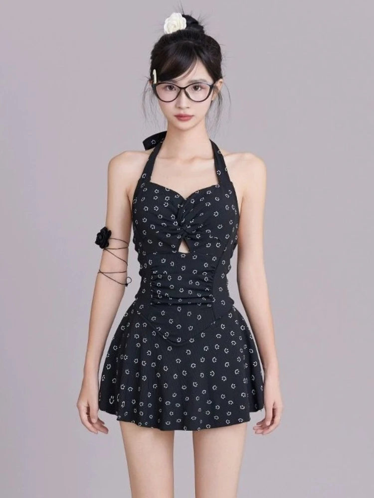 Women Sexy Halter Backless One Piece Swimsuit Dress Boyshorts Tummy Control Slimming Bathing Suit Push Up Beachwear