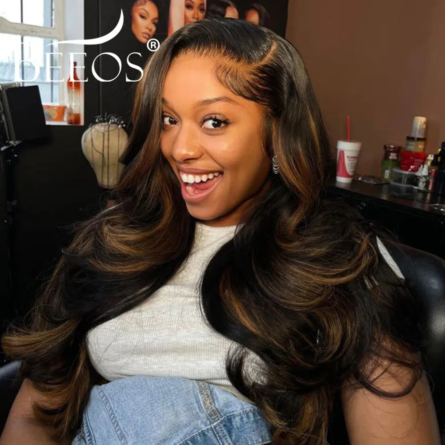 #1B/30 Highlight Body Wave 13x6 Real HD Lace Frontal Wig Highlight Wig Human Hair Colored Wigs Quick Weave Wig Bleached Knots