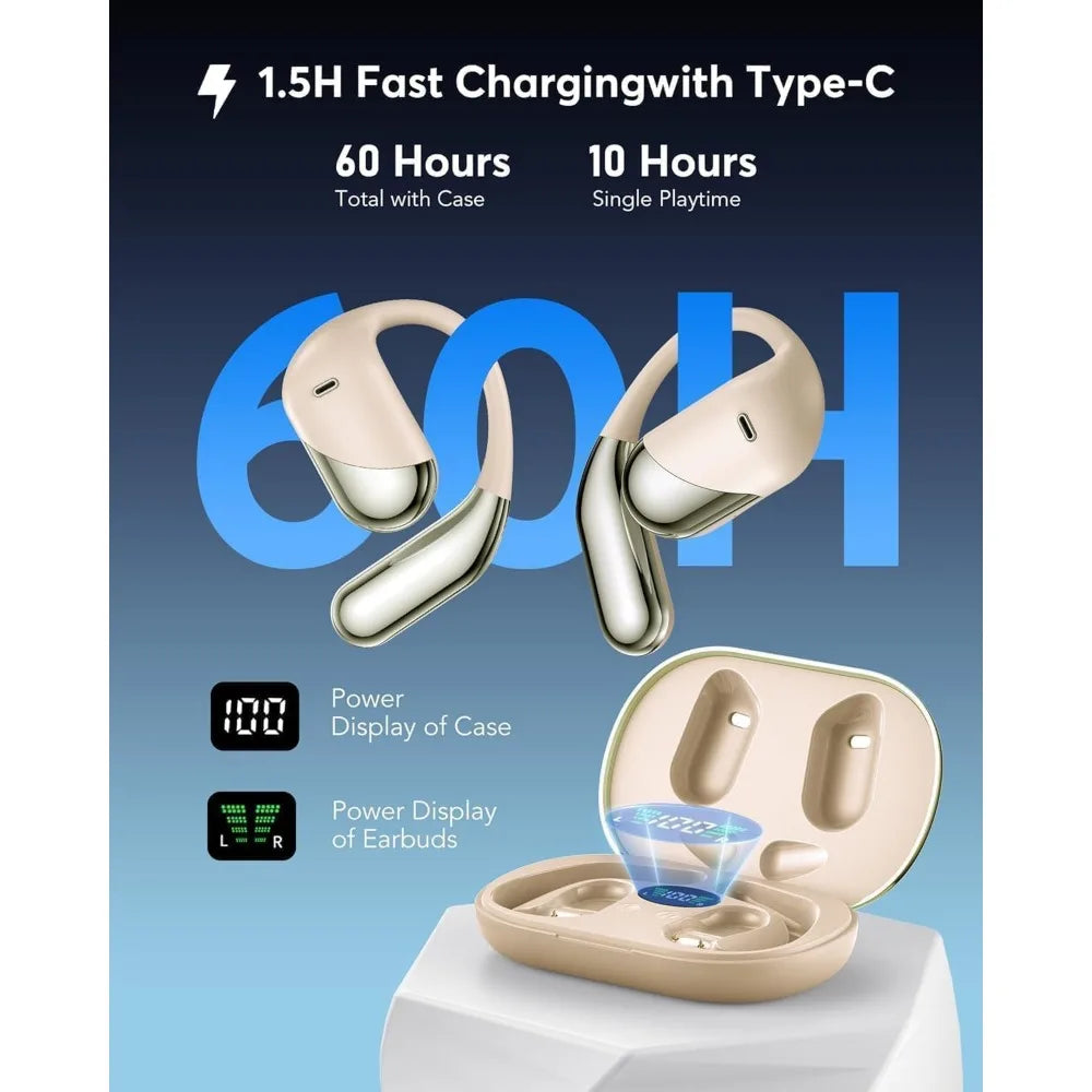 AI Translation Earbuds: Real-Time 2-Way Language Translator for Face-to-Face and Travel, Bluetooth Headphones - Classic Khaki