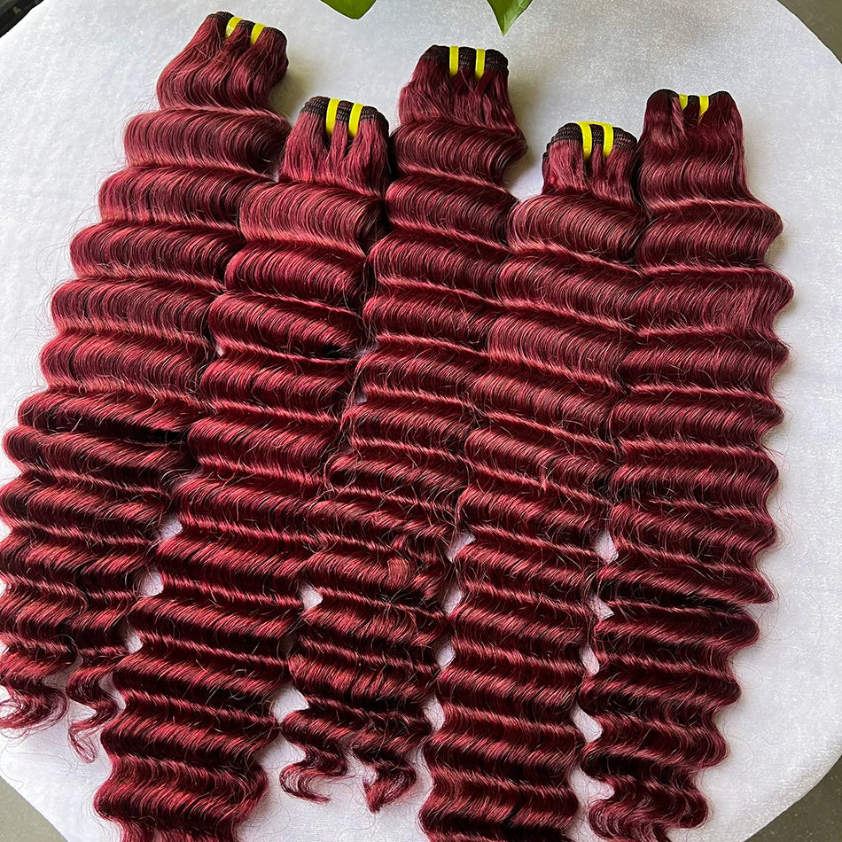 #99j Burgundy Color Deep Wave Human Hair Bundles 100% Virgin Vietnamese Double Weft Hair Weave Extensions 100grams For Women