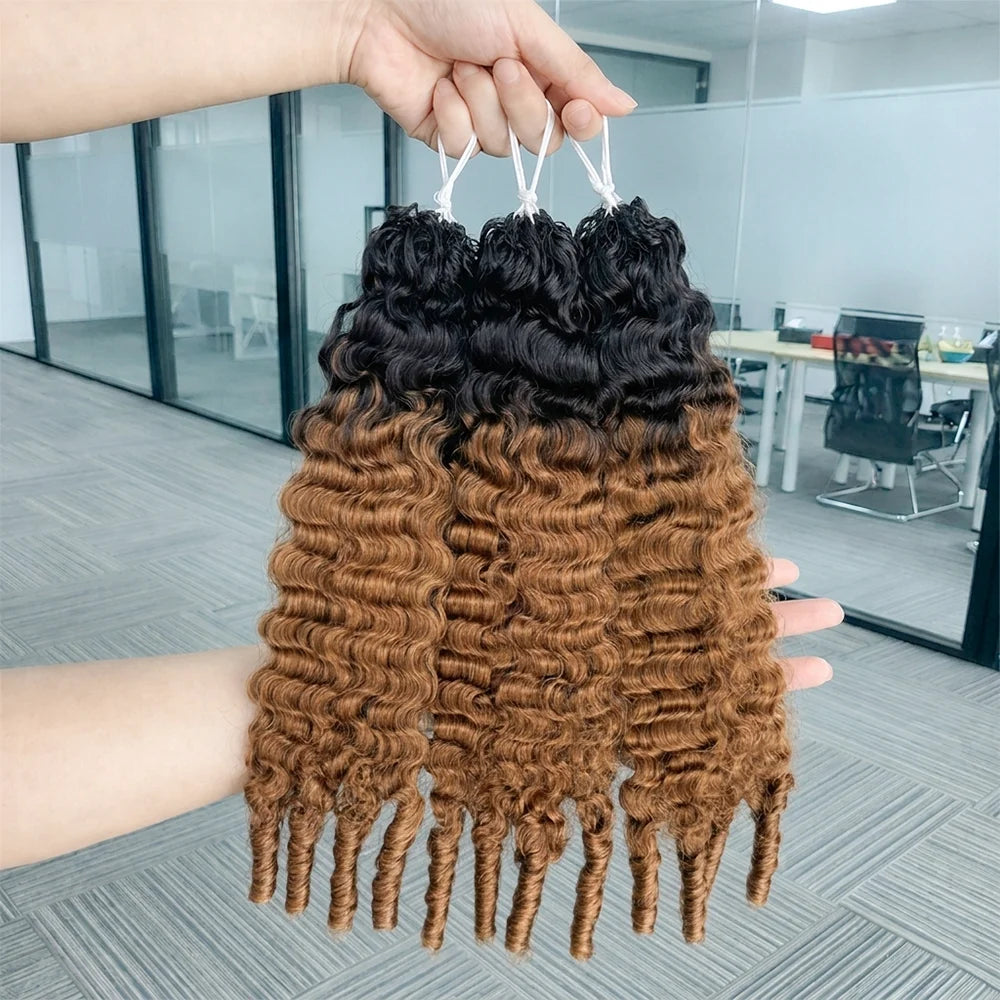 Miracle Knots Kinky Curly Crochet Human Hair TB30#Medium Brown 100% Unprocessed Cuticle Aligned Virgin Hair Feather Weft Crochet Hair Extensions Low Shedding Tangle Free Natural Kinky Curl Can Be Dyed Bleach Reusable Handmade Braiding Hair For Black Women
