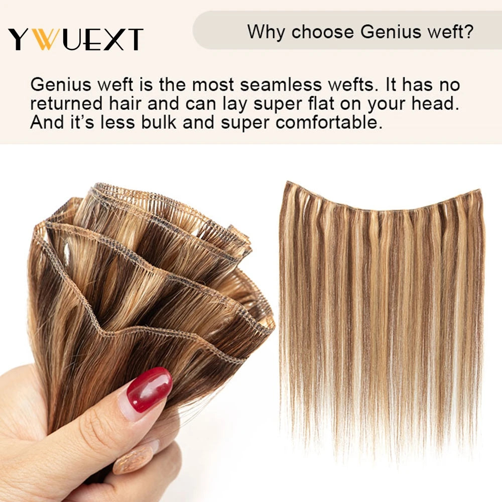 YWUEXT Genius Weft Human Hair Extensions 12-20 inches  Machine Made Remy Hair Flexible Hair Weaves Natural Straight 40-50g