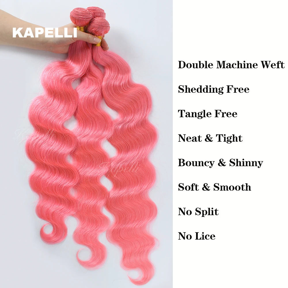 26 28 30 Pink Hair Bundles Body Wave Human Hair Bundles Pre Colored Red Hair Weaving 100% Human Hair Brazilian Hair Extensions